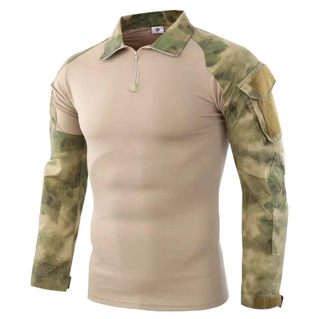 Men's Outdoor Tactical Hiking T-Shirts,Military Army Camouflage Long Sleeve Hunting Climbing Shirt,Male Breathable Sport Clothes