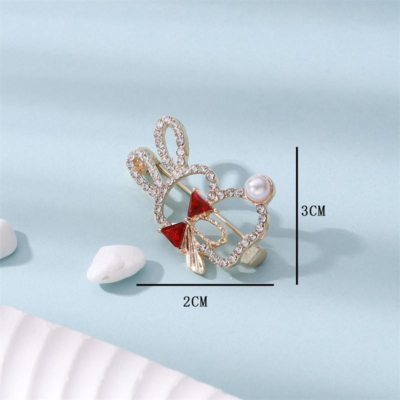 Cute Creative Pink Bowknot Rabbit Brooches For Women Pearl Lapel Pins Jewelry Clothing Accessories