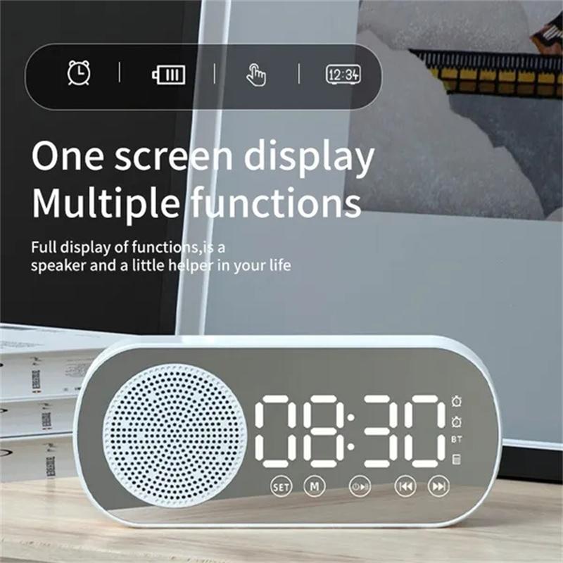 Новые настольные часы с динамиком, Bluetooth-динамик, FM-радио, будильник, Hi-Fi звук, HD, зеркальный экран, поддержка TF-карты для спальни