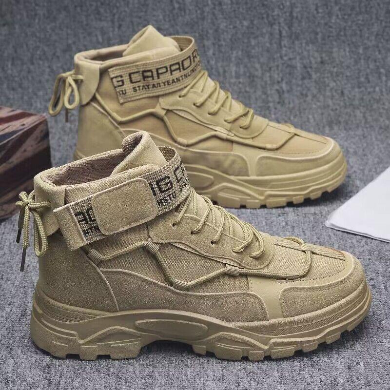 Fashion Men's Shoes Spring Autumn New High-Top Ankel Boots Men's Korean Style Thick Bottom Desert Boots Wear-Resistant Working Booties