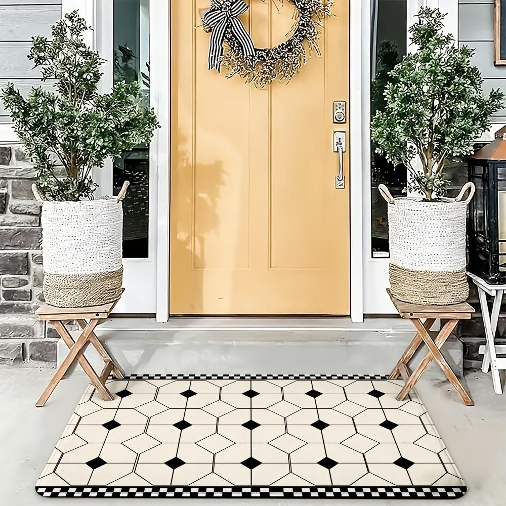 Trendy Geometric Hexagon Pattern Doormat Rug Indoor Outdoor Entrance Mat Modern Black White Style Home Decor Accent for Hallway