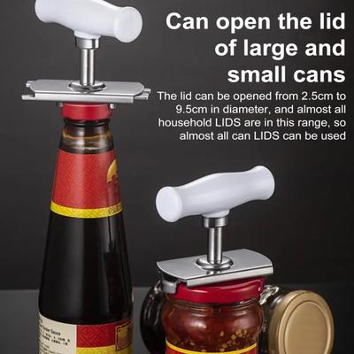Открывалка для банок Регулируемая открывалка для крышек из нержавеющей стали Легкая конструкция с поворотным механизмом Открывалка для консервных банок с эргономичной ручкой для пожилых людей Слабые руки, люди с артритом