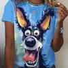 Футболка с круглым вырезом и принтом яркой собаки, дышащий повседневный топ с коротким рукавом для женской одежды на весну и лето