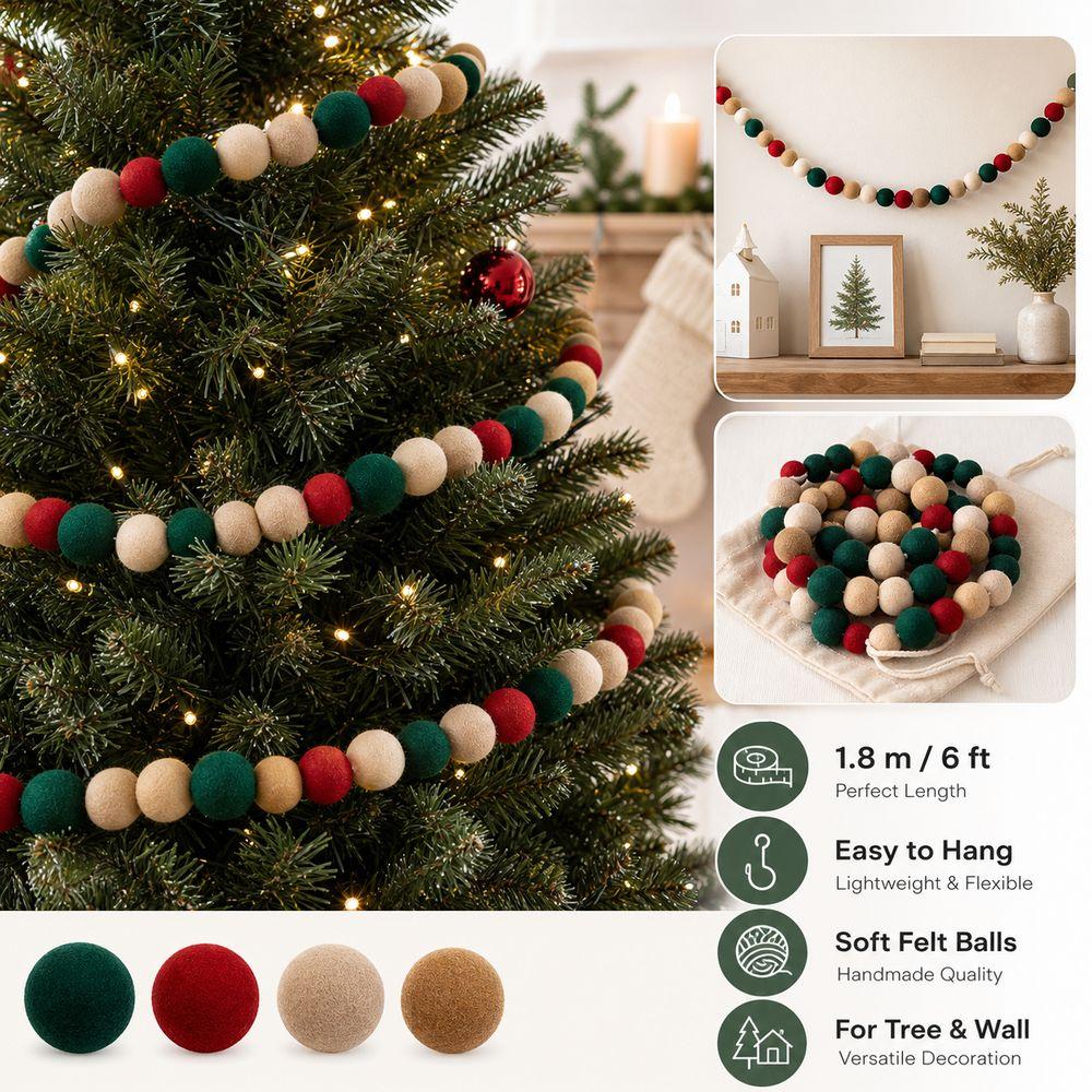 Lightweight Christmas Flocking Ball Garland Flocking Hanging Pom Pom Banner Christmas Tree Decor