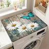 Blue Butterfly & Daisy Drain Mat Absorbent Non-Slip Washing Machine Dust Cover Pad, Dish Drying Mat for Kitchen, Laundry Room
