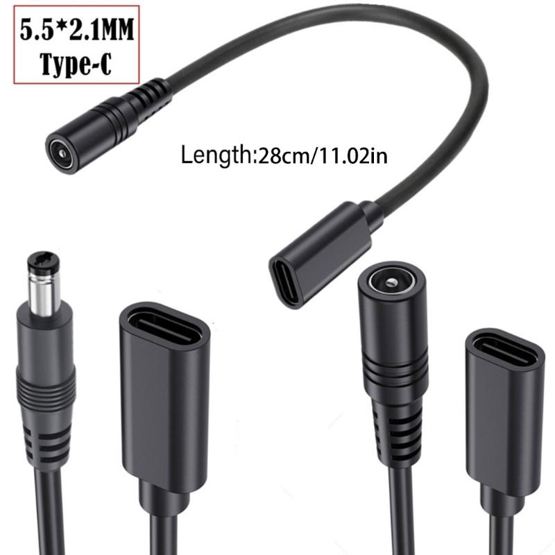 Кабель-адаптер 9,8 дюйма Type C Female на 5,5 ммx2,1 мм Female/Male, USB C на DC5521, Линия конвертера шнура питания