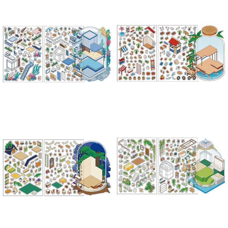 4 Style The Ninth Bullet Series Sticker Scene 2.5D Landscape Miniature Sticker Decompression Collage Landscape DIY Decoration