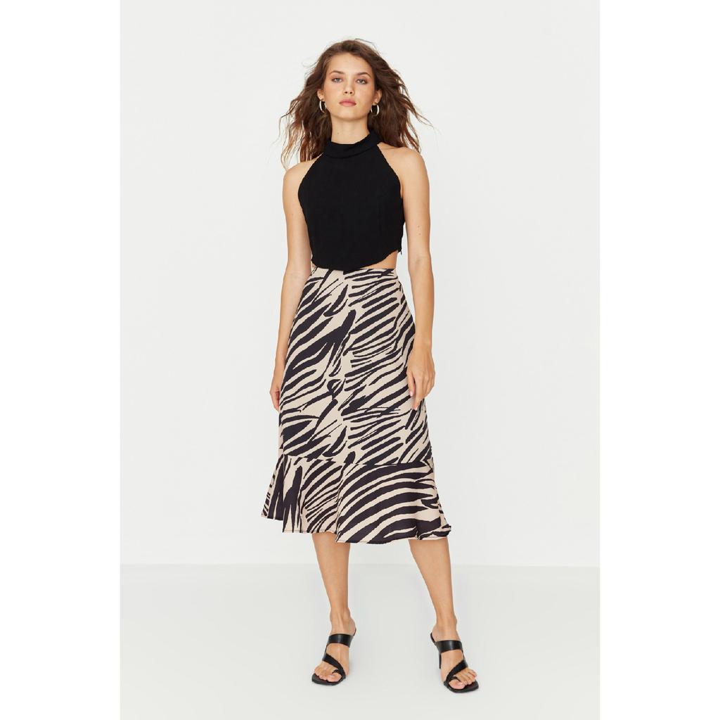 Pink Midi Knitted Skirt With Flounce Animal Pattern Skirt Twoaw20et0241