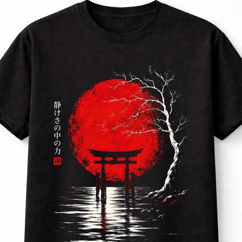 Japanese Torii Gate Red Moon Samurai Gothic Anime Unisex TShirt