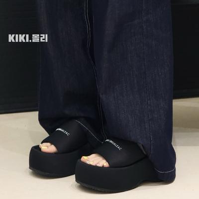 Модные черные туфли на платформе женские 25 новых летних стразов красиво увеличены на 7 см с юбкой универсальные одно слово перетаскивание