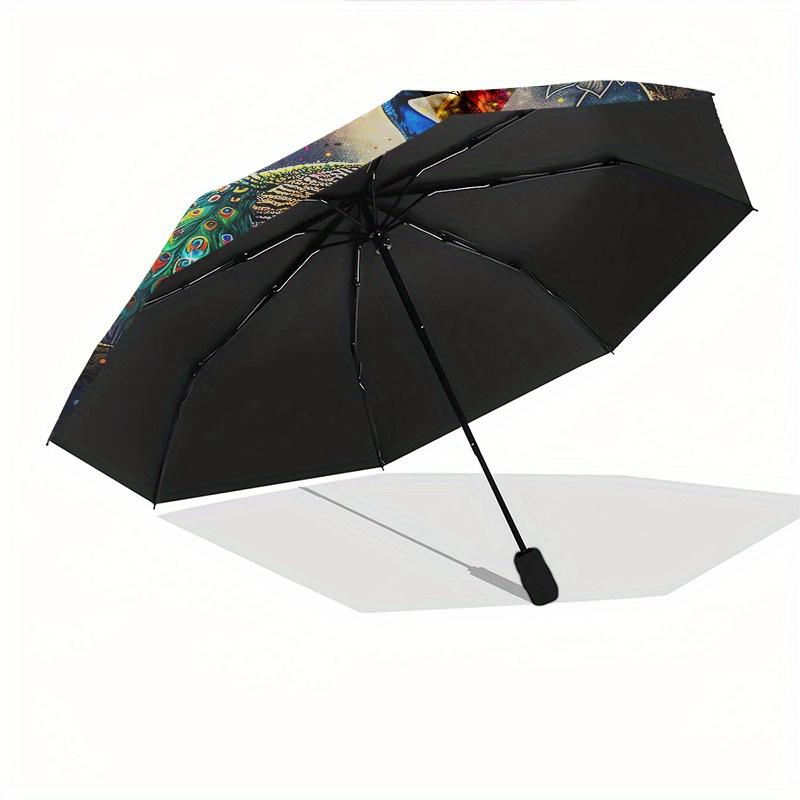 Peacock Fantasy Theme 8 Bone Hand Automatic Folding Umbrella, Compact and Portable Design, A Perfect Gift for Birthday, Christmas or Busines