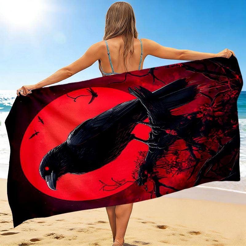 1Pc Crows Blood Moon Beach Towel Quick Dry Multiuse For Beach Pool Gym Yoga Home Travel Christmas Halloween Xmas Gift G1262
