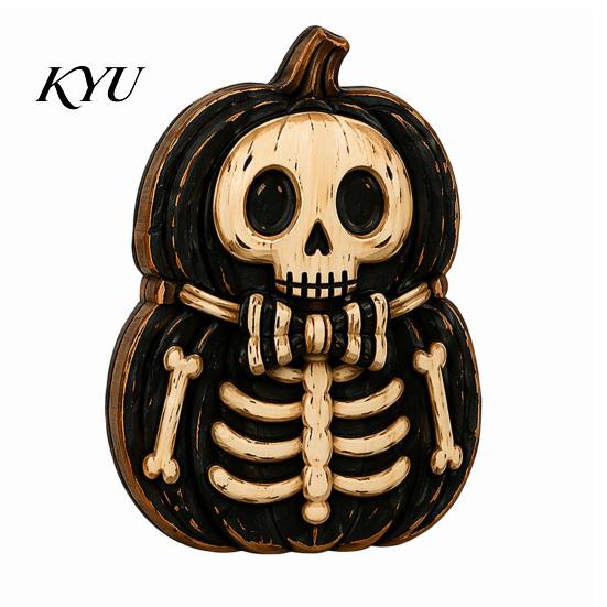 Cute Ghost Pumpkin Decorations Wooden Halloween Ornaments, Retro Desktop for Home Table Tiered Solid Wood Craft Ornament Tray Decor, Rustic