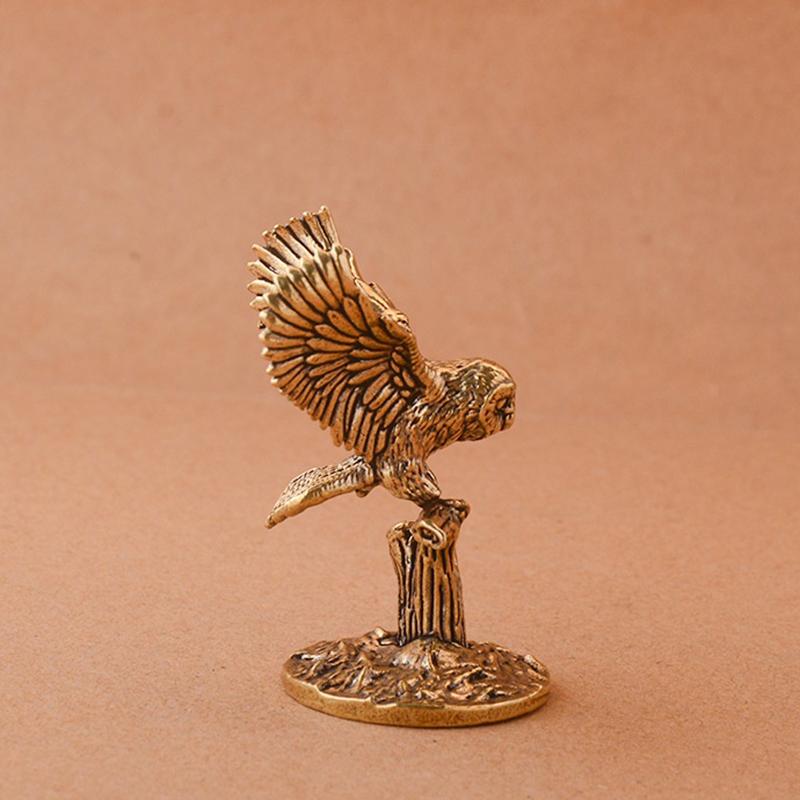 Антикварные латунные миниатюрные фигурки совы, ретро-медные фигурки животных, чайных питомцев, настольных украшений, декора, ремесла, фигурки животных