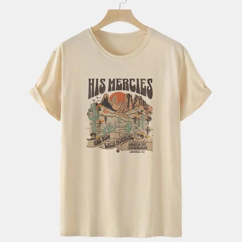 His Mercies Graphic Print Crew Neck TShirt Vintage Casual Short Sleeve Female TShirt Summer Fashion Womens Clothing Harajuku