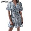 Summer Women's Skirt Printed Chiffon Sexy Dresses Casual Floral V-neck Mid-length Dress