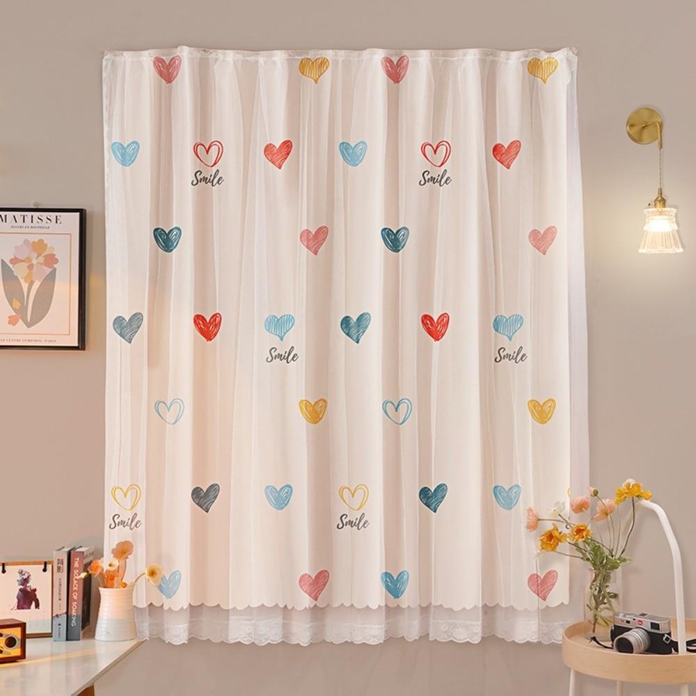 1 Pc No Drill Double Layer Curtain Cartoon Pattern with Rope Blackout Curtains Self-adhesive Bedroom Curtains Rental Housing