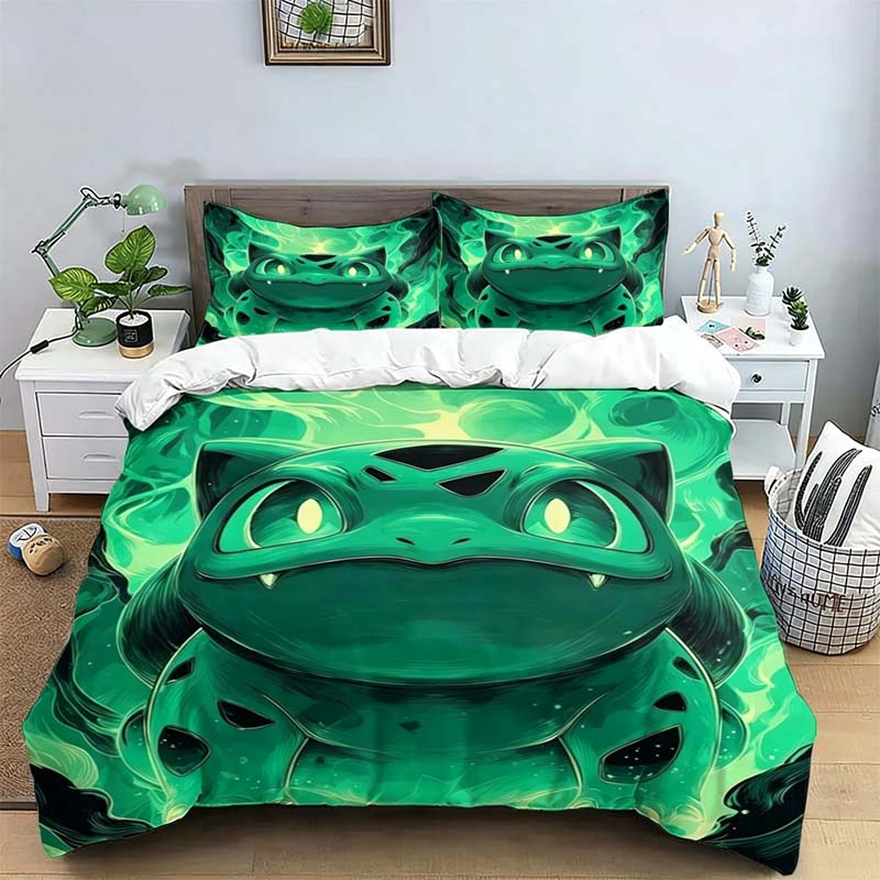 Cute Bulbasaur Bedding Set Exquisite Bed Supplies Set Cartoon Duvet Cover Bed Comforter Set Bedding Set Birthday Gift