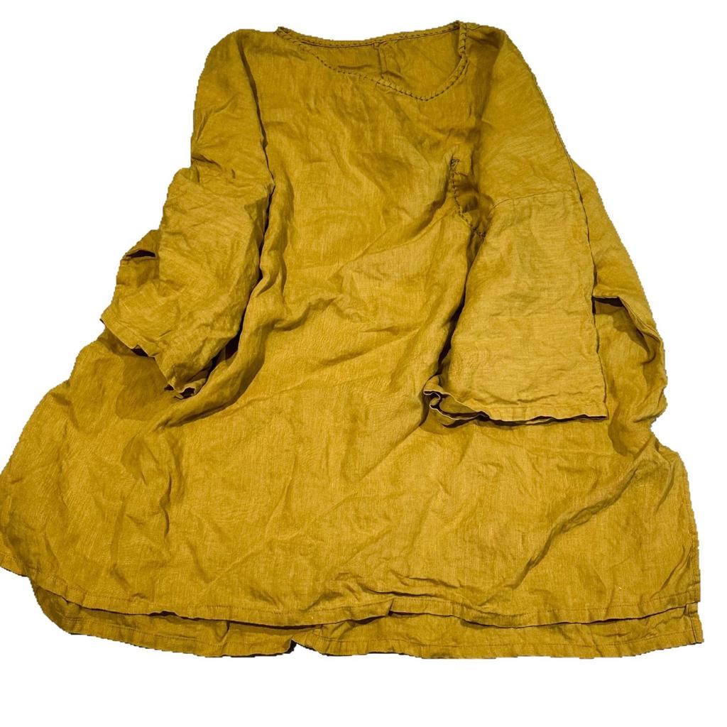 Johnature Women Vintage T-Shirts Irregular Length Solid Color Autumn O-Neck Long Sleeve Loose T-Shirts