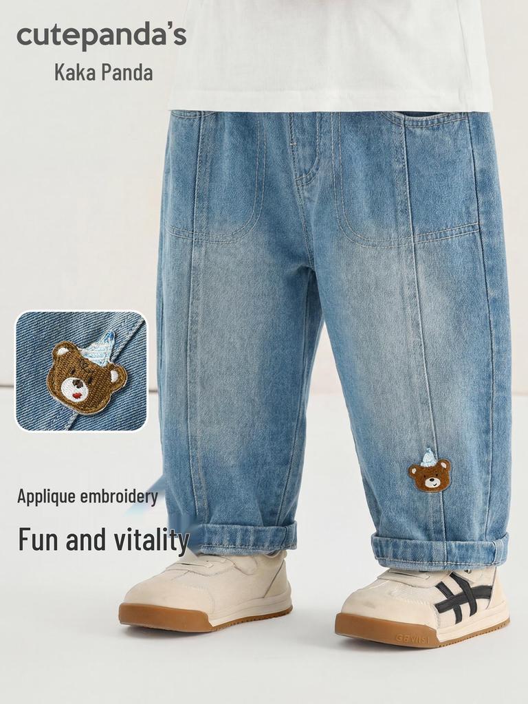Весенние джинсы для детей Kaka Panda: Модные длинные брюки для мальчиков и девочек, идеально подходят для малышей весной и осенью.