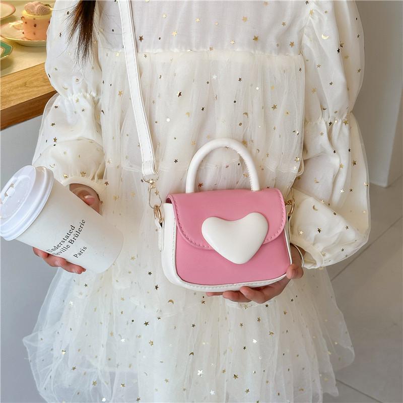 Girls Cute Kids Pu Single Shoulder Bag With Bright Color Block Pattern For Daily Use