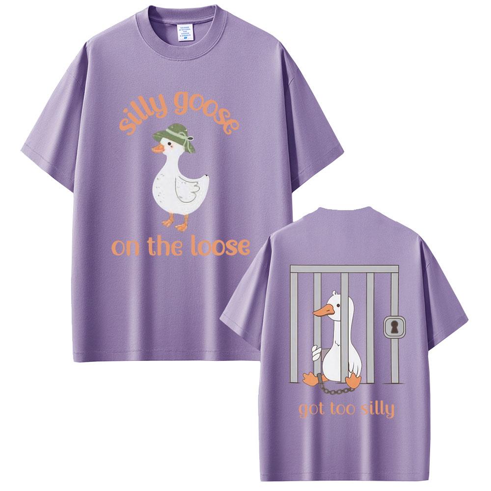 Silly Goose on The Loose Got Too Silly Funny Meme T-shirt Men Women Casual Humor Vintage Short Sleeve Cotton Oversized T Shirts