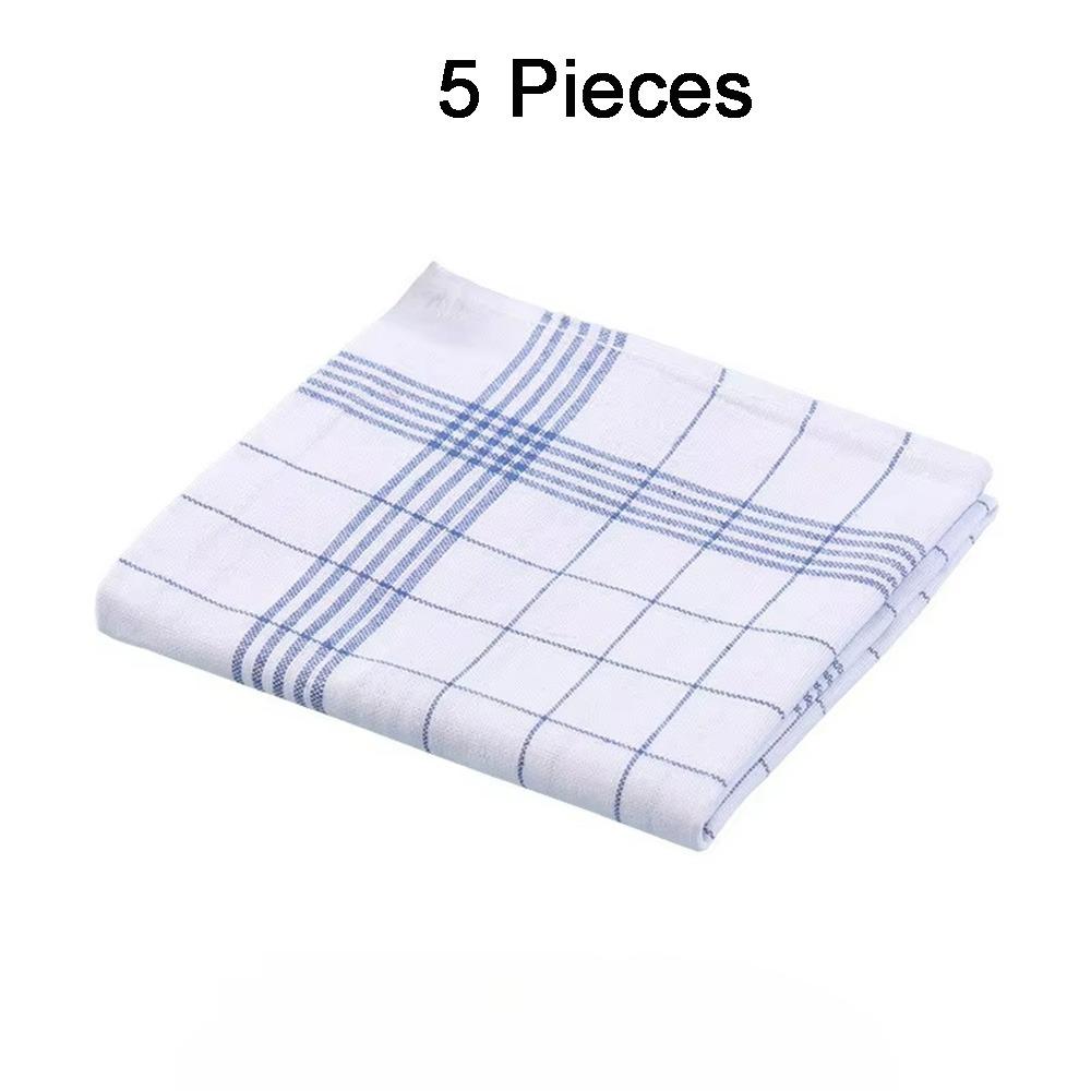 5PCS Quick Drying Kitchen Tea Towels Reusable Stripes Rags Checkered Kitchen Towels Washing Dishes