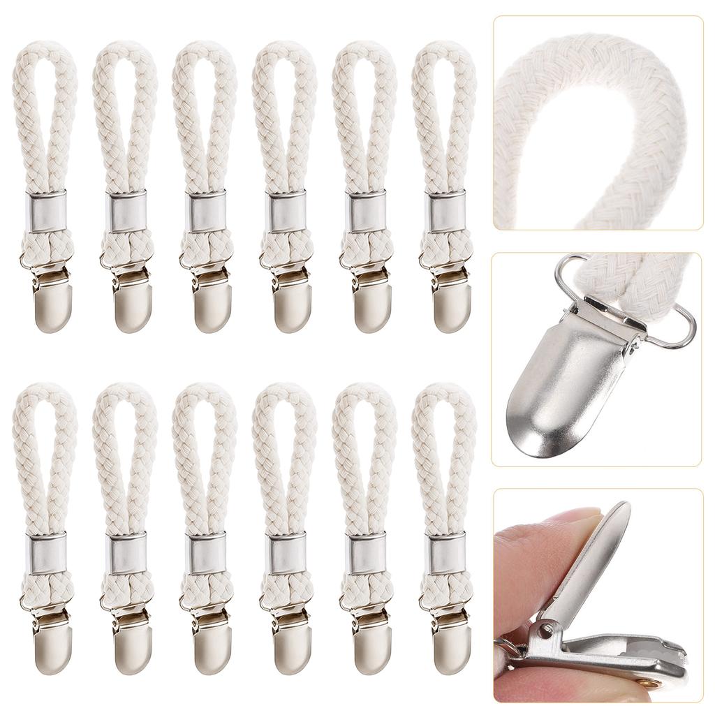 Набор из 12 штук зажимов для полотенец из нержавеющей стали и плетеной ткани, белого и серебристого цветов