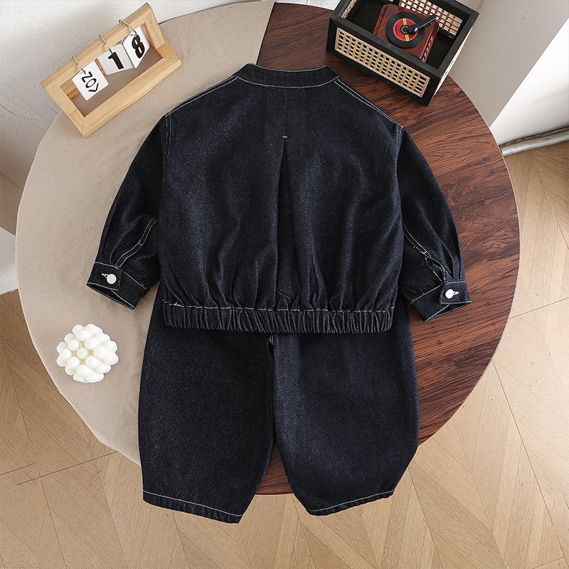 2025 Spring & Autumn Korean Style Trendy Kids' Denim Jacket and Wide-Leg Pants Fashion Three-Piece Set
