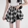 Летний женский ретро-комплект из клетчатой юбки и многослойной рубашки 2025 - Гонконгский стиль, повседневный асимметричный дизайн