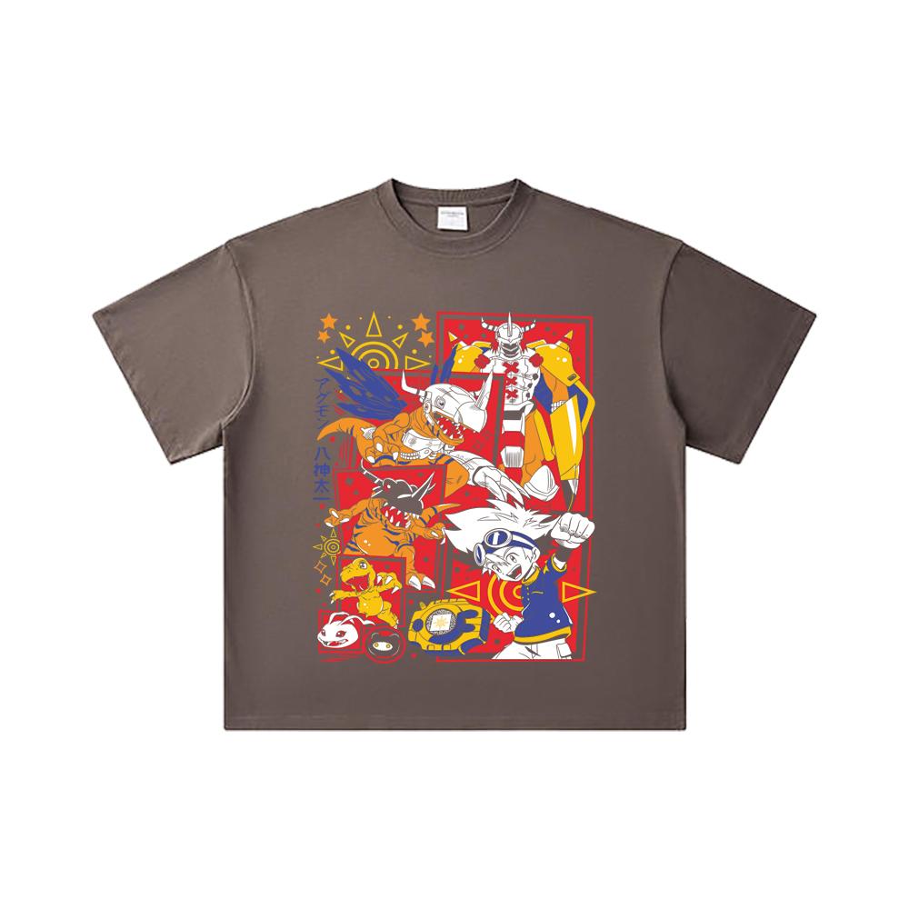 260 GSM Double Yarn 32 Count 100% Cotton Digimon V1 Agumon Print Unisex Heavy Cotton T Shirt