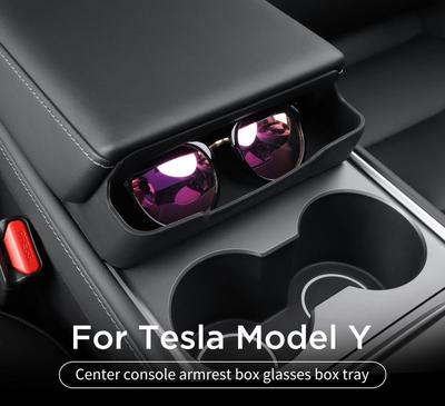 Для Tesla Model Y 2024 Органайзер-ящик для хранения в подлокотнике центральной консоли, лоток для очков, аксессуары для интерьера автомобиля
