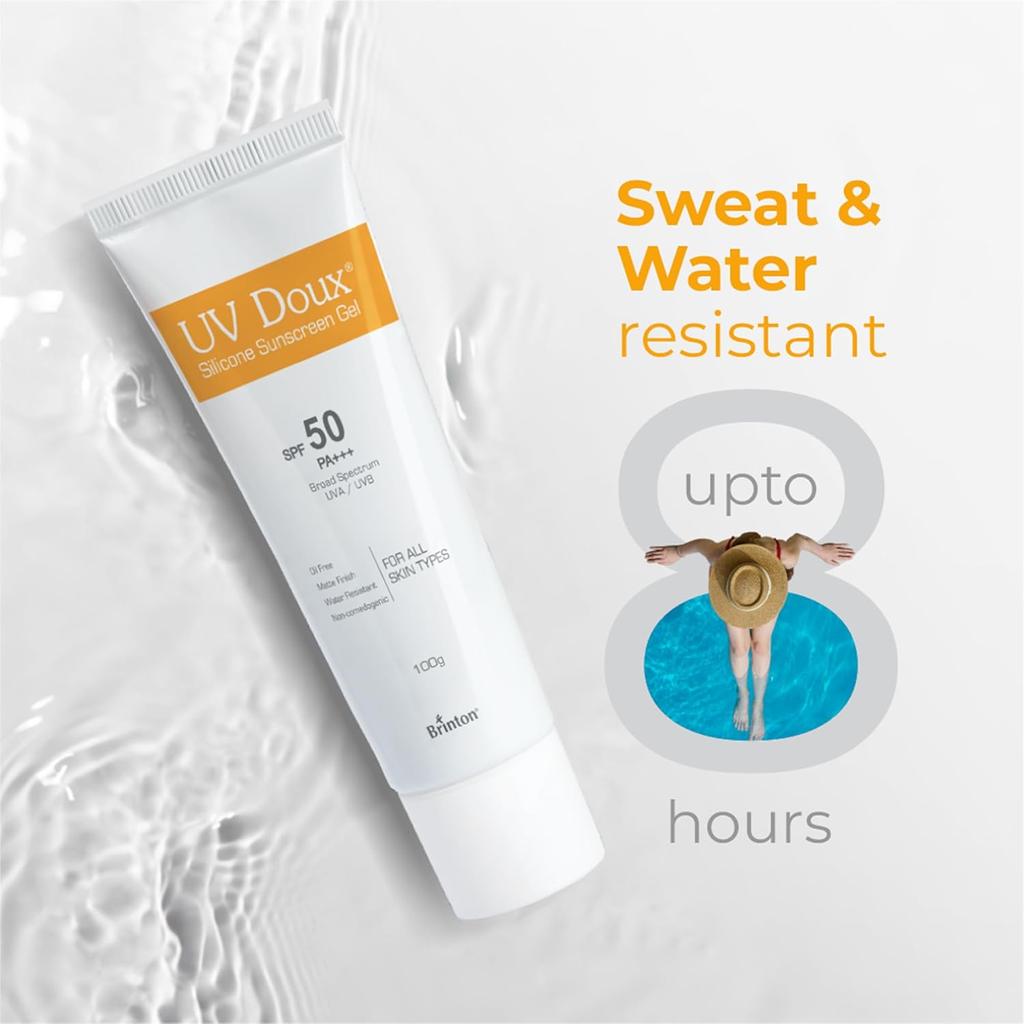 Brinton Солнцезащитный гель для лица и тела UV Doux SPF 50 PA+++ | Матовый, безмасляный, водостойкий | Защита от UVA/UVB-лучей | Для всех типов кожи | 100 г