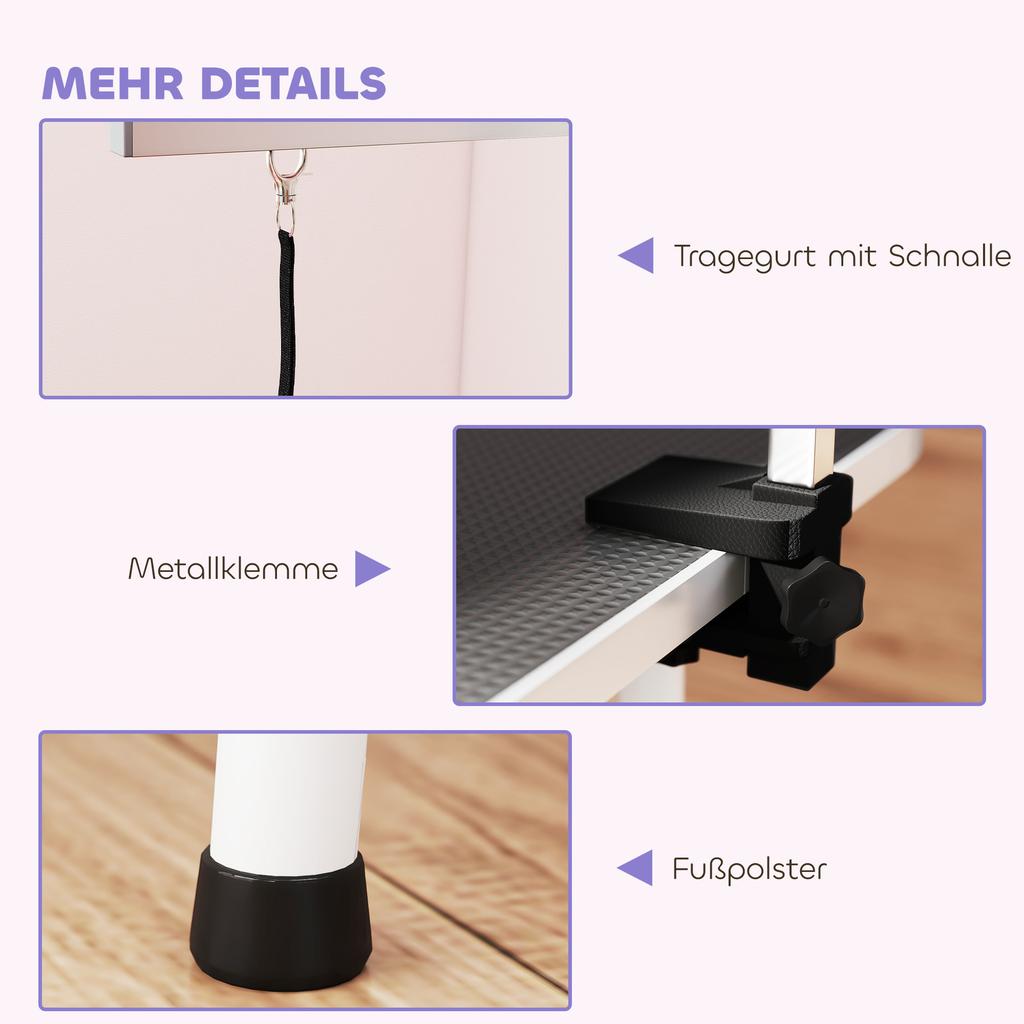 32" Foldable Dog Grooming Table Pet Drying Beauty Table Adjustable Fixed Arm Rubber Top, Black