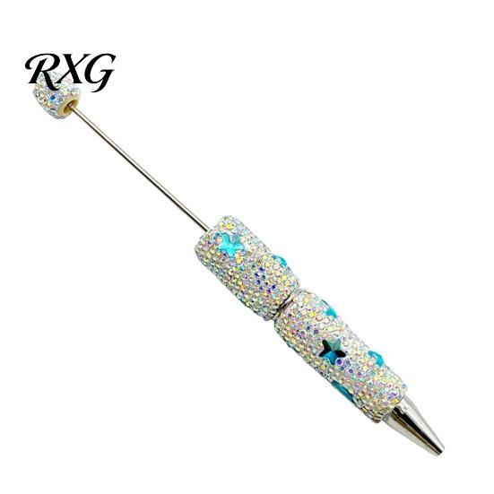 Beadable Pens for DIY Crafts Glitter Ballpoint Pen, Sparkly Rhinestone Star Moon Beaded Plastic Shiny Handmade Gel Ink Pen School Projects,