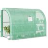 Walk-In Lean to Greenhouse with Windows and Zippered Doors, 2 Tiers 6 Wired Shelves 300L x 150W x 213Hcm Green