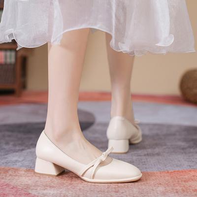 Мягкая кожа толстый каблук туфли-лодочки женские неглубокие с бантом женские туфли профессиональные рабочие туфли женские