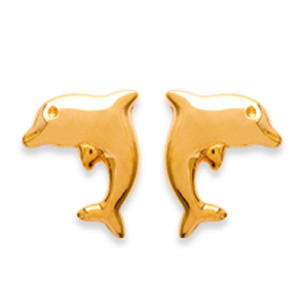 Les Trésors De Lily [D7352] - Gold Plated 'Dolphins' Earrings - 7x8 Mm