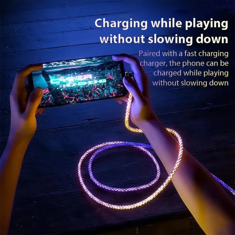 6A RGB Gradient USB‑A to Type‑C Fast Charging Cable Luminous Glowing Data Cord Shining Charging Wire For Xiaomi Samsung iPhone