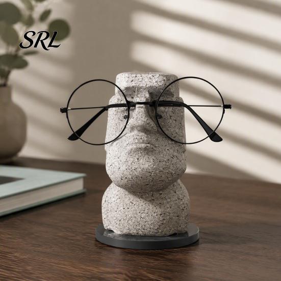 Novelty Gift for Men Women Moai Eyeglass Holder, Abstract Easter Island Stone Stand, Fun Glasses Resin Portrait Figurine Creative Display Stands,