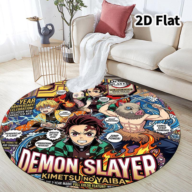 Коврик для пола Demon Slayer Kimetsu No Yaiba, круглый ковер, ковер для гостиной, спальни, дивана, игровой комнаты, нескользящий коврик