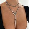 Spike Accent Layered Necklace Alloy Multilayer Chain Jewelry Fashion Hollow Heart Necklace  Women
