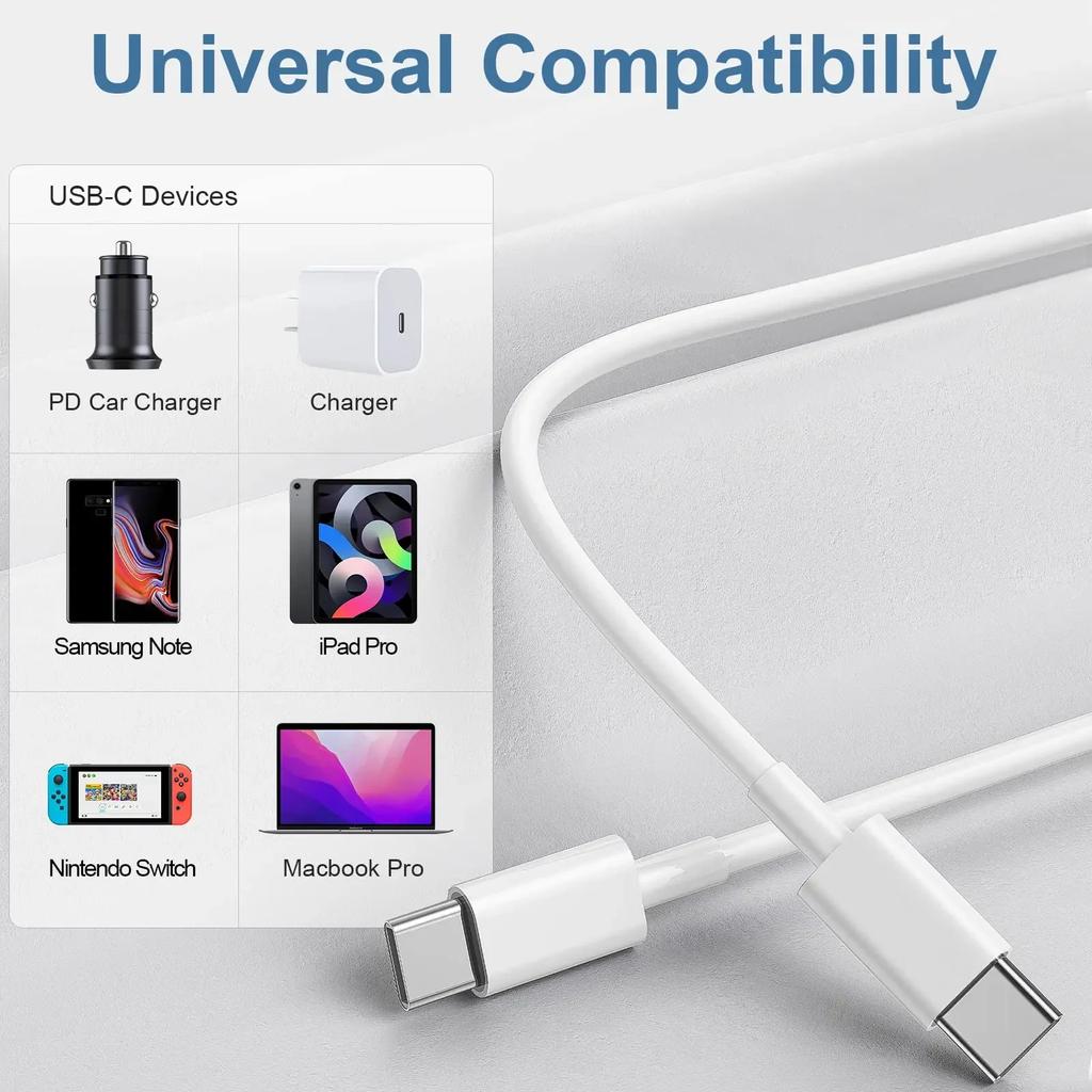 Кабель для быстрой зарядки USB C-C длиной 1 м/3 фута, 2 м/6 футов и 3 м/10 футов для смартфонов Android, iPhone 15, 16 и планшетных ПК