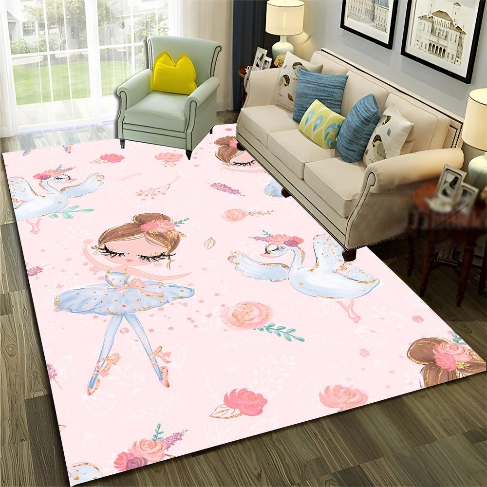 Ballet Girl Ballerina Swan Cartoon Carpet Rug for Home Living Room Bedroom Sofa Doormat Decor,kids  Area Rug Non-slip Floor Mat