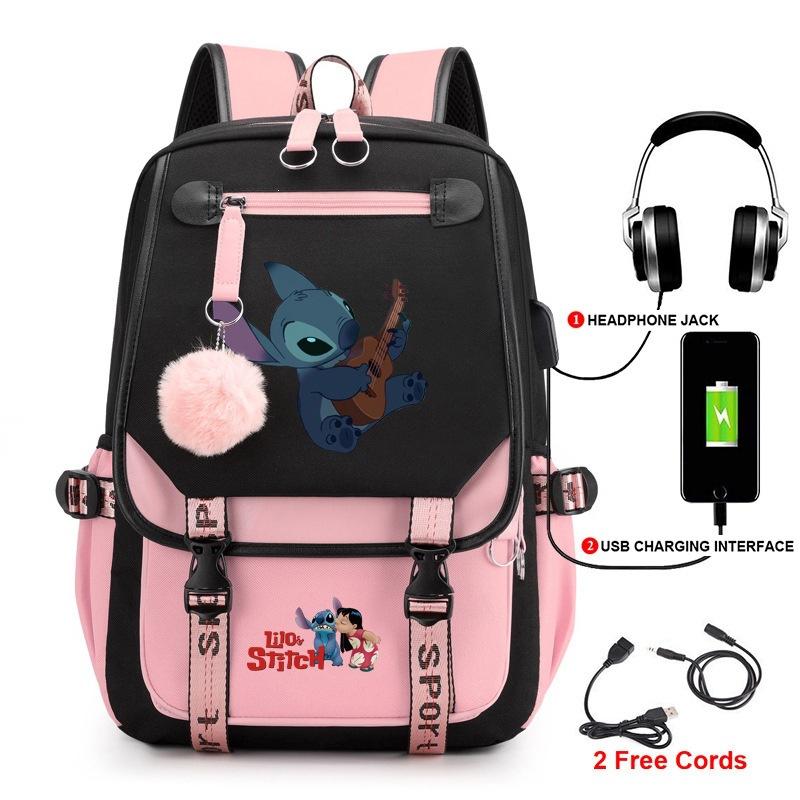 Stitch Backpack for Students Cute Cartoon Laptop Bag with USB Port Fashion Style