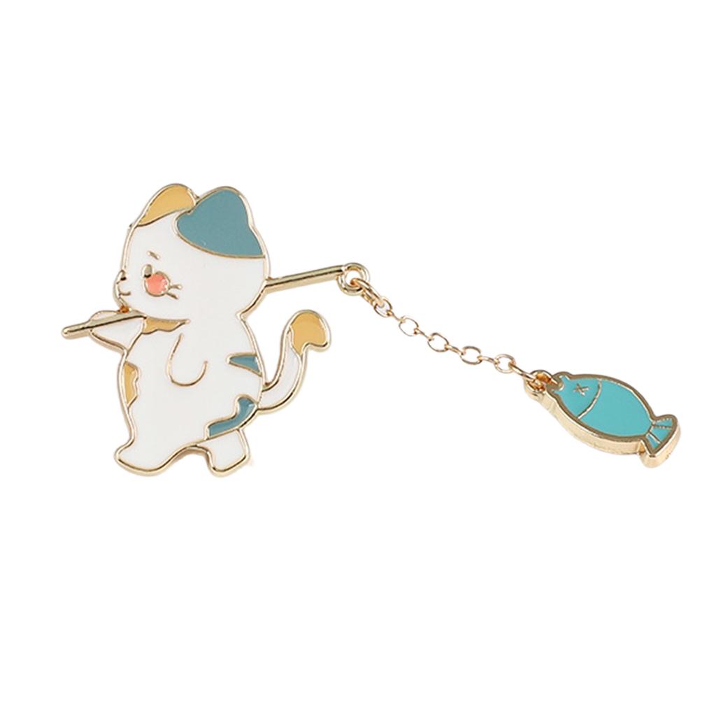 Cute Kitten Fishing Enamel Brooch Durable Metal Pin Compact 3.5x4.5cm Jewelry Gift For Children And Animal Lovers
