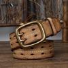 Belt Men's Retro Personality Trendy Distressed Double Pin Buckle Genuine Leather Pure Cowhide Korean Casual Jeans Belt