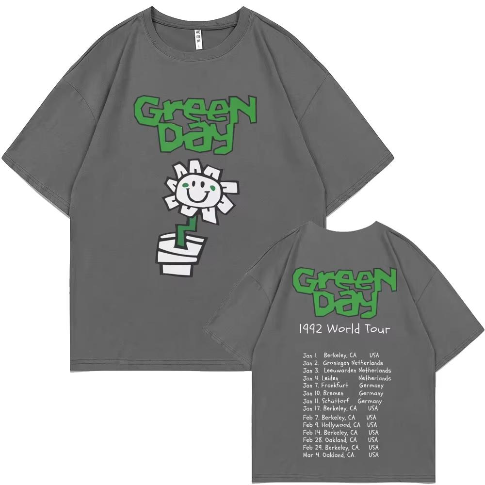 Лучшая известная панк-группа Green Day 1992 Мировой тур Футболки Мужские Винтажные Готик-рок Футболки Женские Хлопковые Оверсайз Футболки