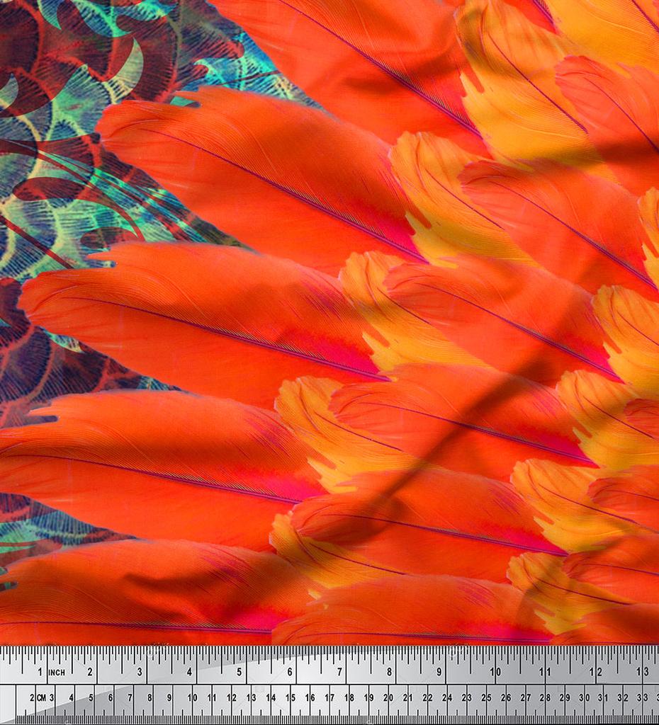 Soimoi Японская креп-сатиновая ткань с цветочным принтом и перьями, декоративная ткань с принтом, 42 дюйма