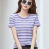 Summer Women's T-shirt Loose Round Neck Short Sleeve Striped Top